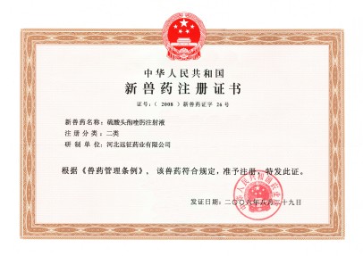 二类新药证书2-2008-喹肟注射液